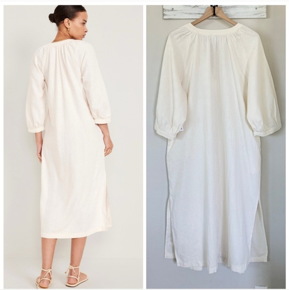 NWT Old Navy Split-Neck Linen-Blend Midi Dress,  - Picture 2 of 8